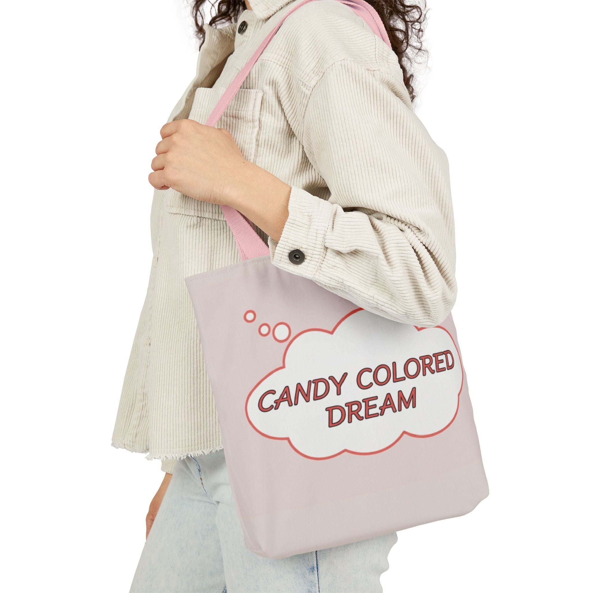 Bubble thought Tote Bag with text "Candy Colored Dream", 5-Color Straps